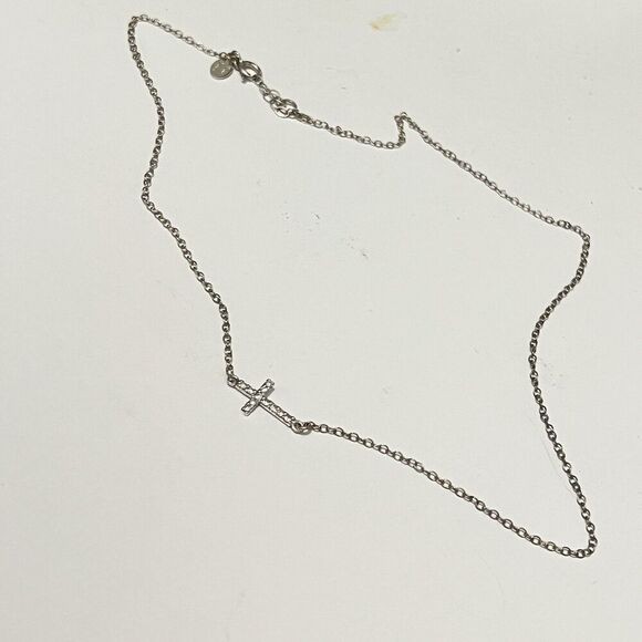 Sideways Cross 925 Silver CZ Lisa Lorna Faith Religious Hope Christian Catholic - Picture 5 of 8